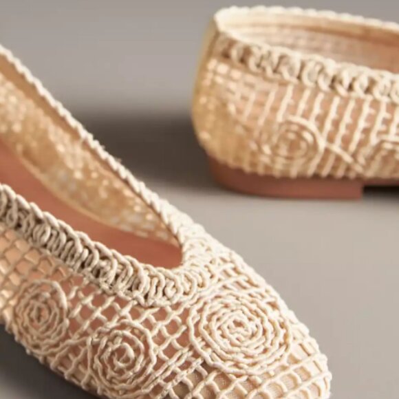 Bibi Lou Macramé Ballet Flats, Ivory, 8-8.5, 39, NWT - Picture 3 of 6